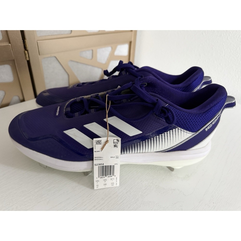 Adidas Men's Icon 7 Metal Baseball Lace Up Cleats Purple White Size 15 - Picture 2 of 7